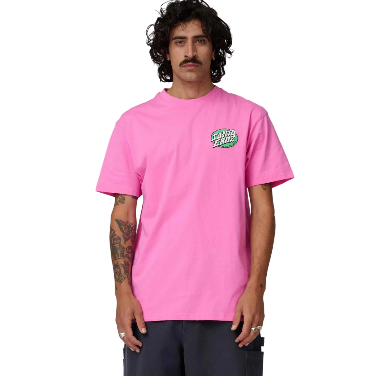 Teeshirts Santa cruz Vertigo Dot T-Shirt Electric Pink, vue de face portée