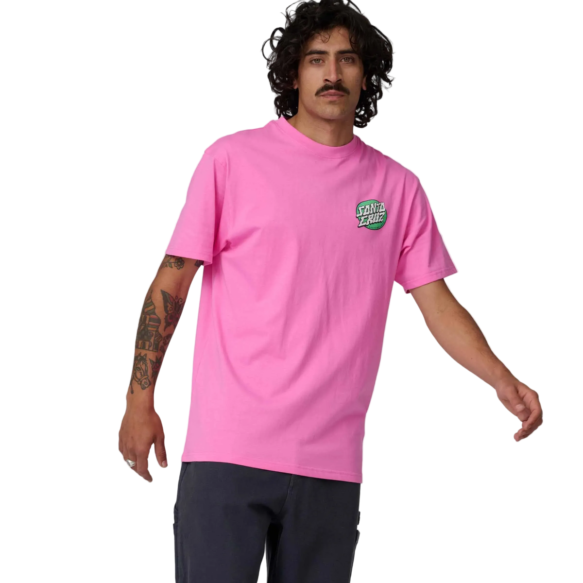 Teeshirts Santa cruz Vertigo Dot T-Shirt Electric Pink, vue de face portée