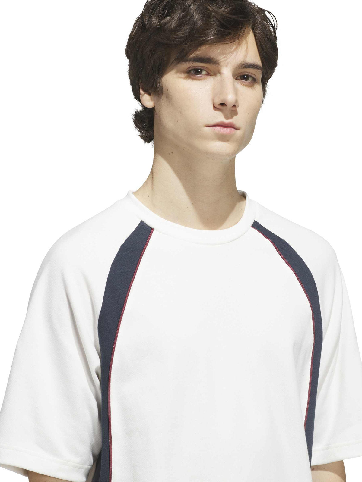 Teeshirts Adidas Fs+ Jersey Cwhite/Aurink, vue détail tee-shirt porté par un mannequin