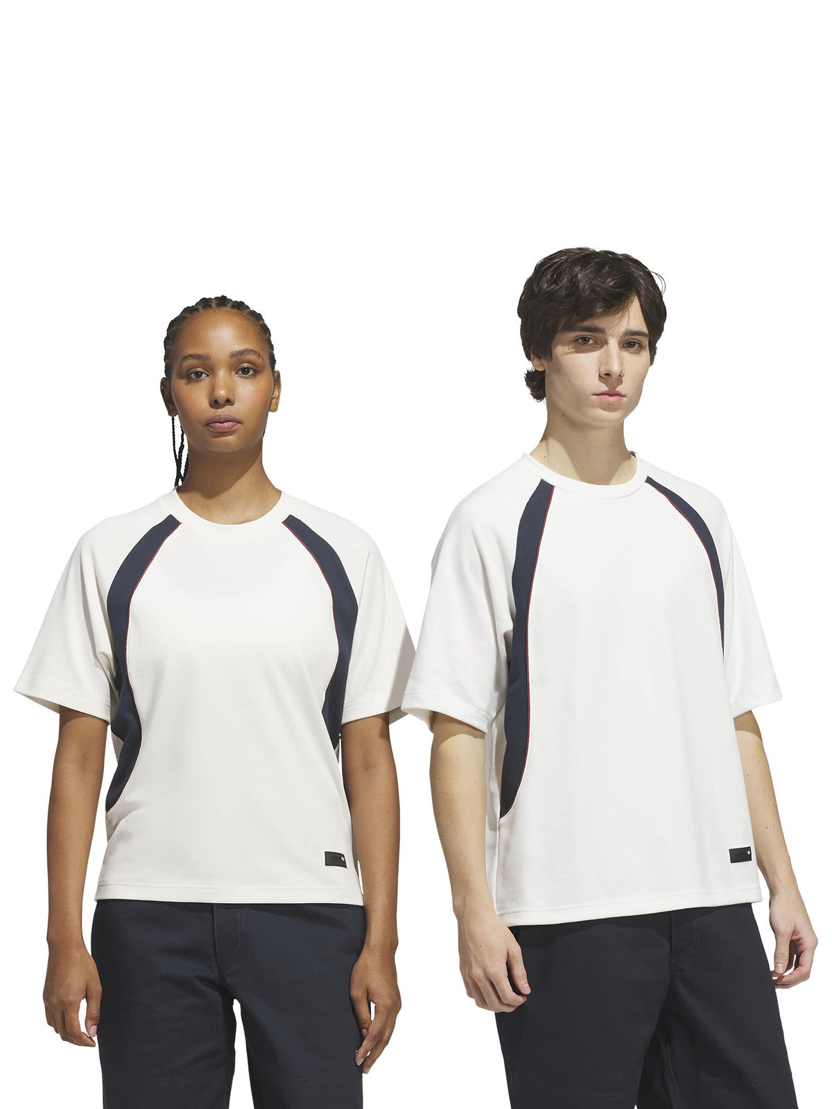 Teeshirts Adidas Fs+ Jersey Cwhite/Aurink, vue de face porté par mannequin homme et femme