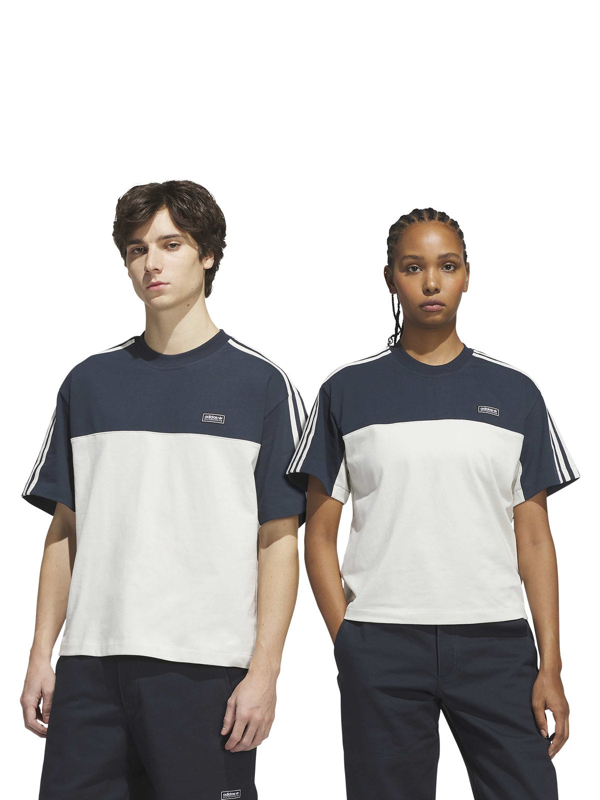 Teeshirts Adidas Fs+ Tee Aurink/Orbgry, vue de face porté par mannequin homme et femme