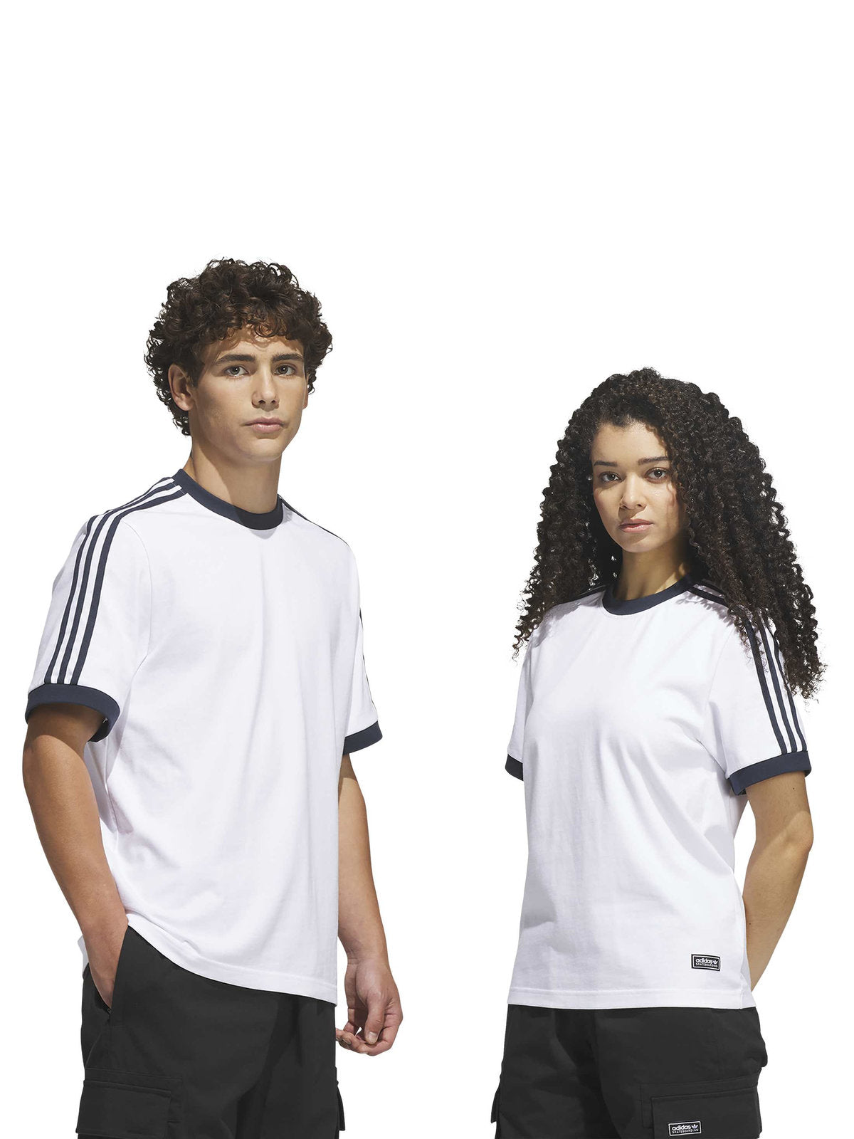 Teeshirts Adidas Fsbs Ringer Tee White Aurora Ink, vue de face porté par mannequin homme et femme