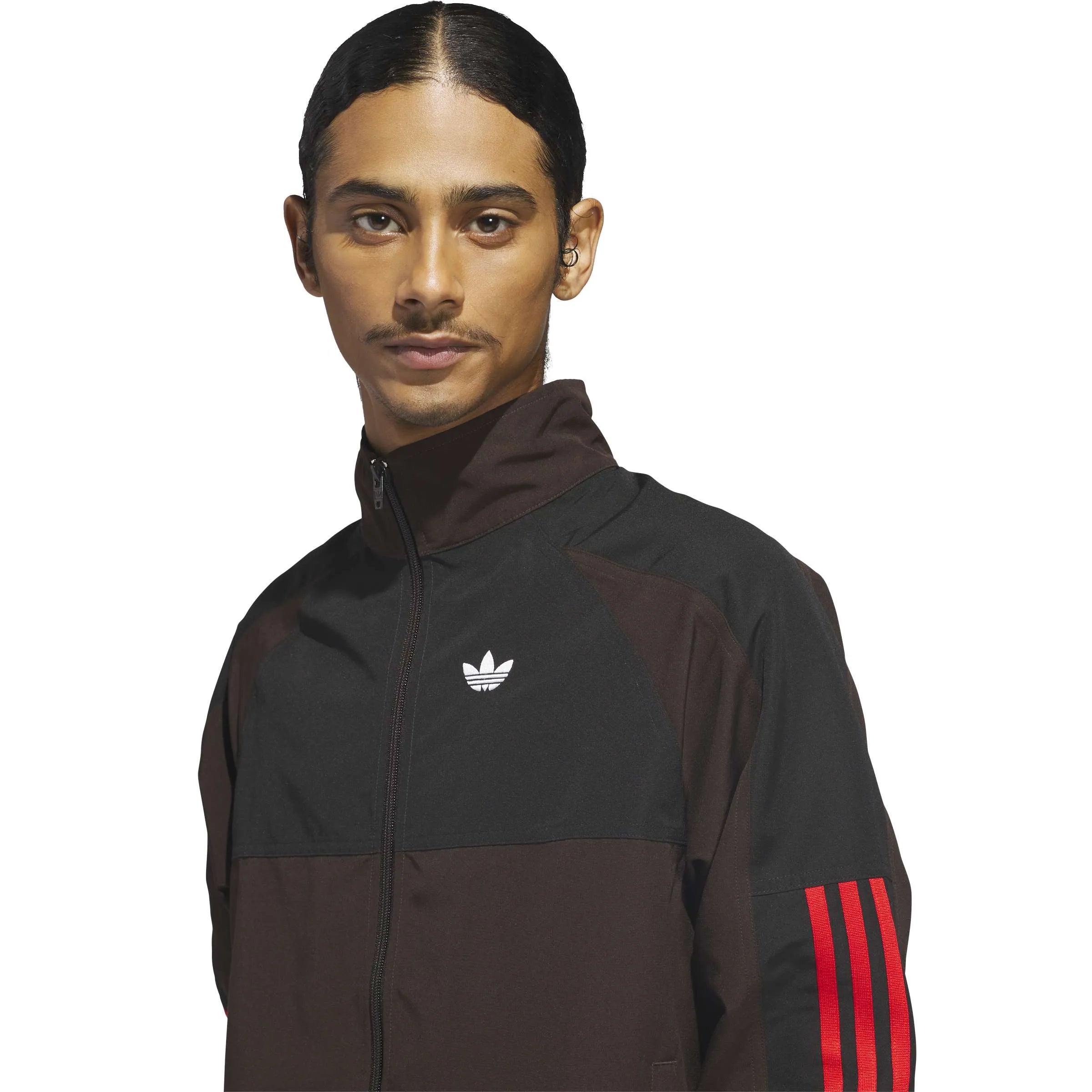 Vestes Adidas-Gatsele Trk Jkt-Aurora Coffee, vue portée détail haut de veste