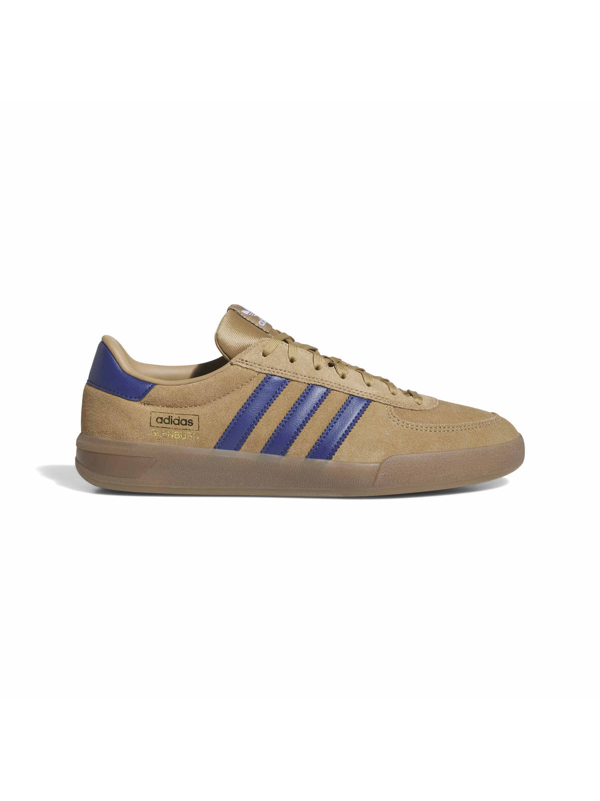 Chaussures de skateboard Adidas Glenburn Cardbo/Mutprp/Gum5, vue de profil suède marron et bandes violettes