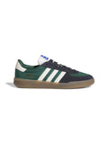 Chaussures de skateboard Adidas Glenburn Collegiate Green Chalk White Legend Ink, vue du profil droit bicolore à bandes blanches