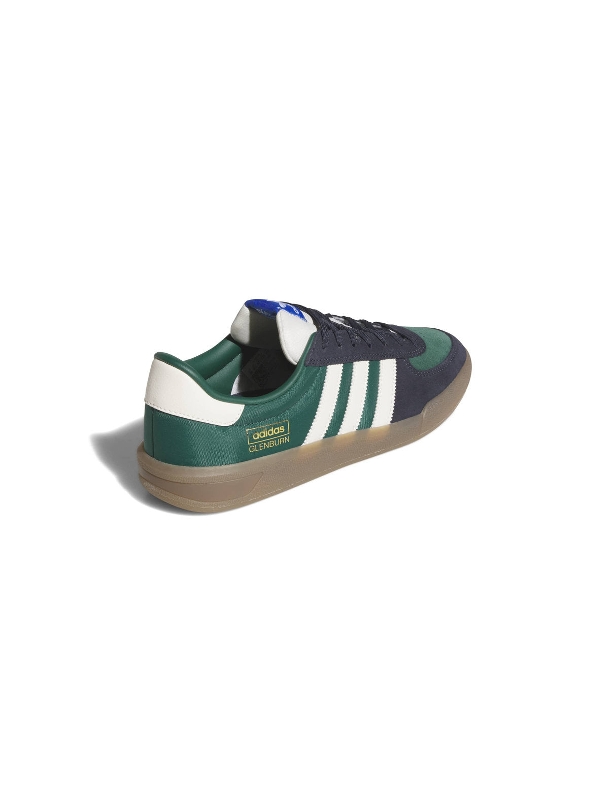 Chaussures de skateboard Adidas Glenburn Collegiate Green Chalk White Legend Ink, vue face arrière de 3/4