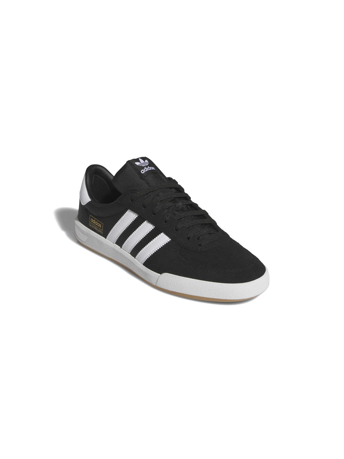 Chaussures de skateboard Adidas Glenburn Core Black Cloud White Gum, vue de face de ¾