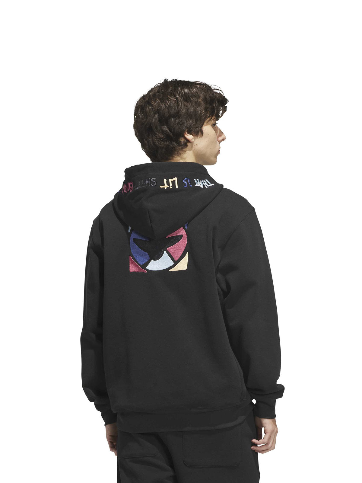 Sweatshirts Adidas Gonz Graph Hdy Black, porté par un mannequin de dos