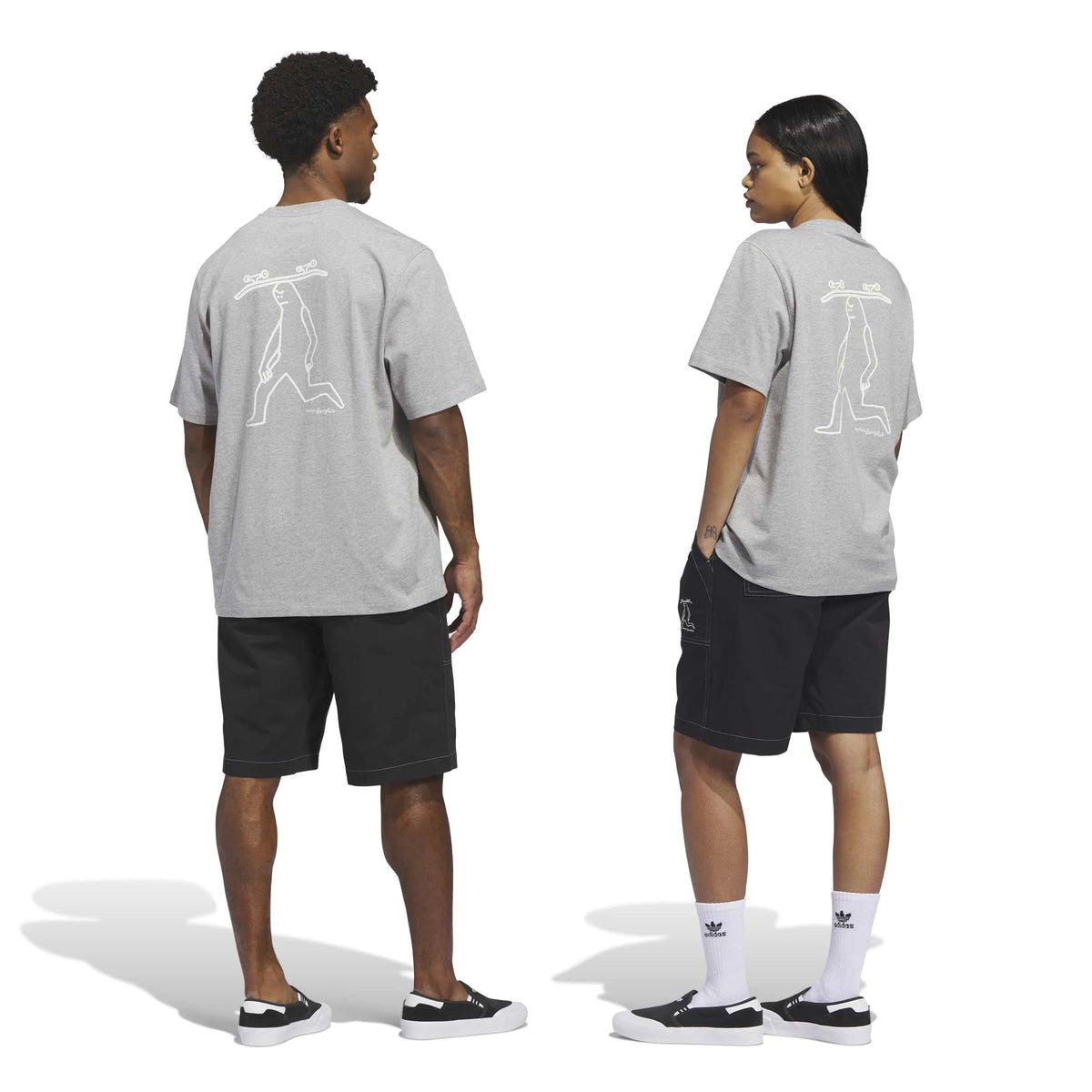 Shorts Adidas-Gonz Short-Black, vue portée arrière par homme et femme