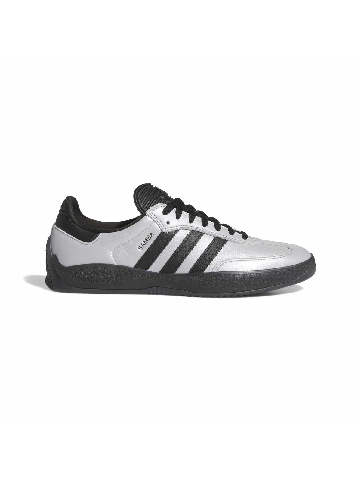 Chaussures de skateboard Adidas-Puig Samba-Silver Met., vue latérale droite