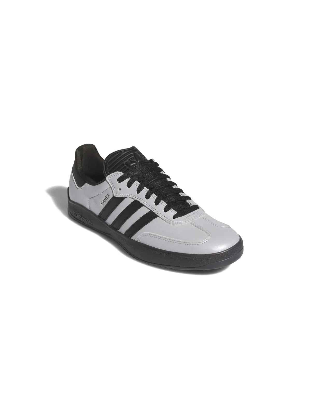 Chaussures de skateboard Adidas-Puig Samba-Silver Met., vue de profil avant ¾