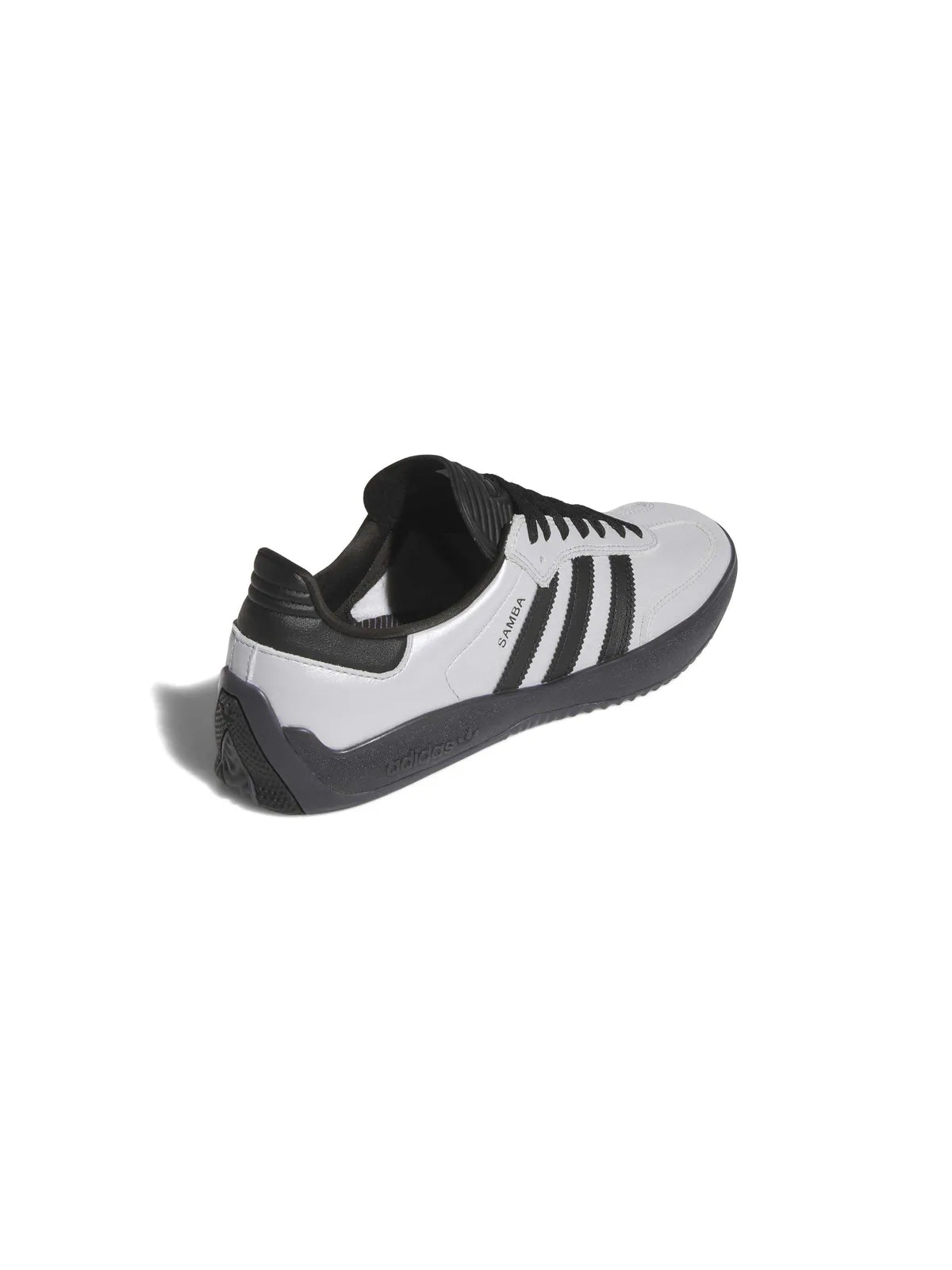 Chaussures de skateboard Adidas-Puig Samba-Silver Met., vue de profil arrière ¾