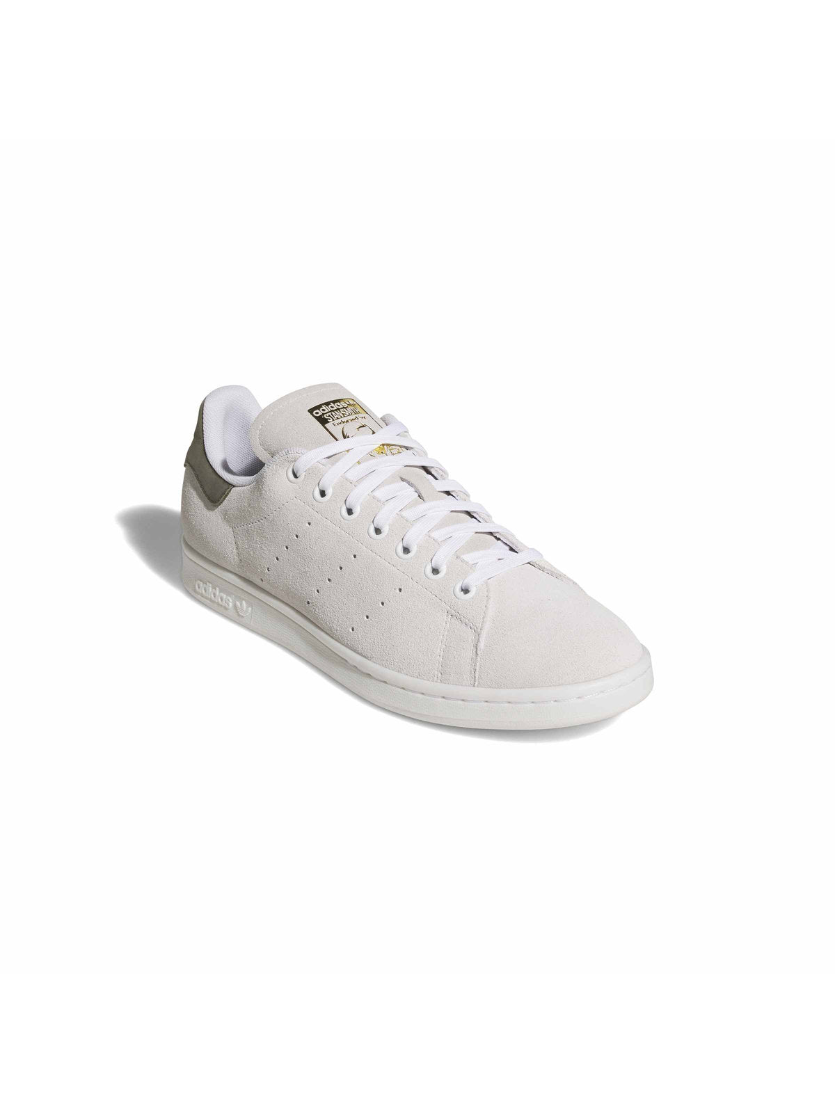 Sneakers Adidas Stan Smith Adv Crystal White Olive Strata Gold Metallic, vue de ¾ face