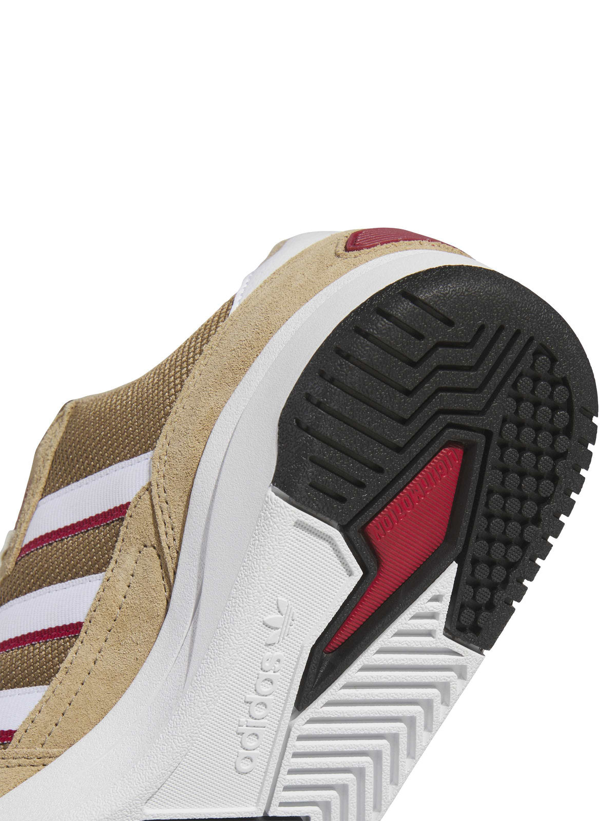 Chaussures de skateboard Adidas Tekkira Cup Cardbo/Ftwwht/Tmvire, gros plan sur le talon et la semelle