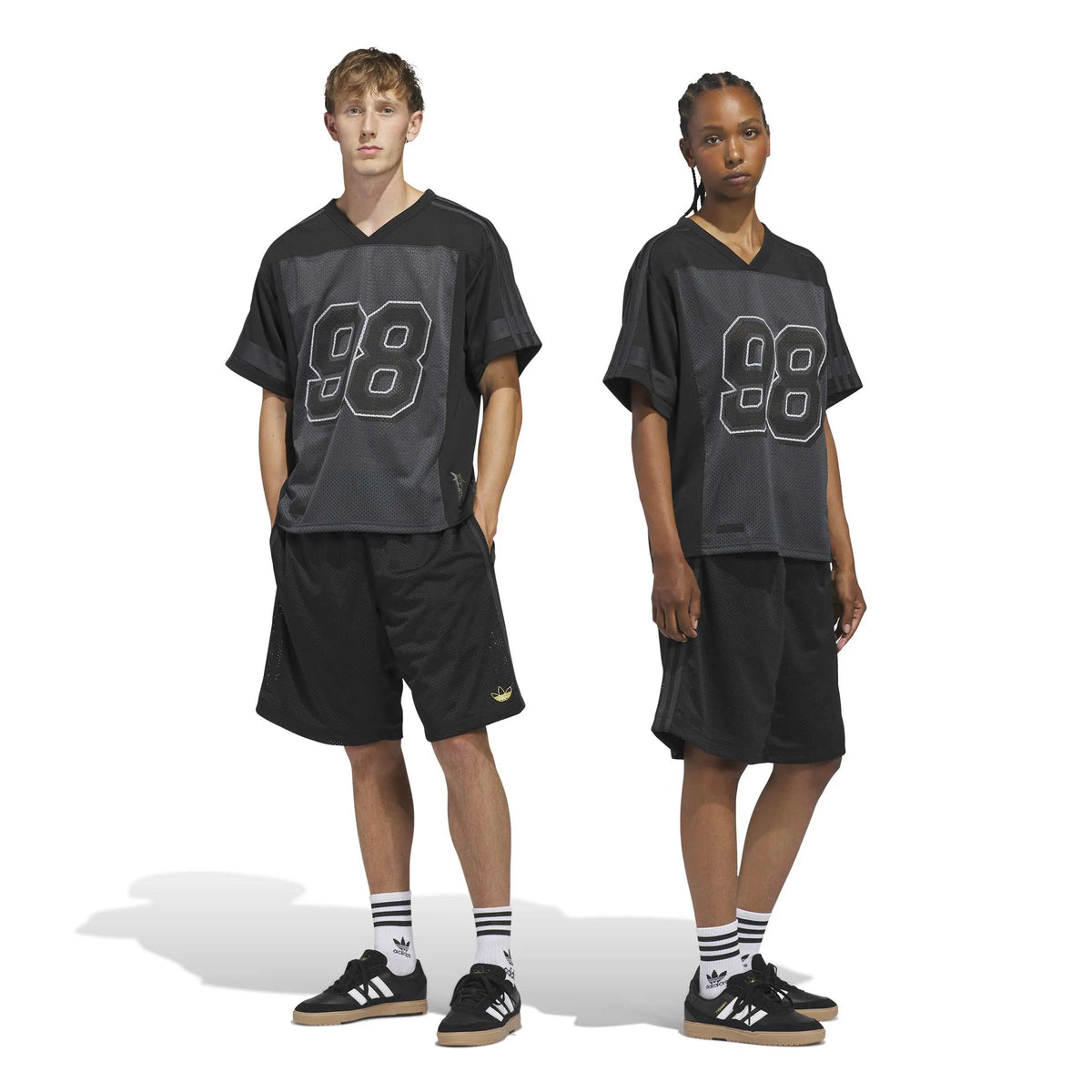 Shorts Adidas-Tyshawn B Short-Black, vue portée de face par homme et femme