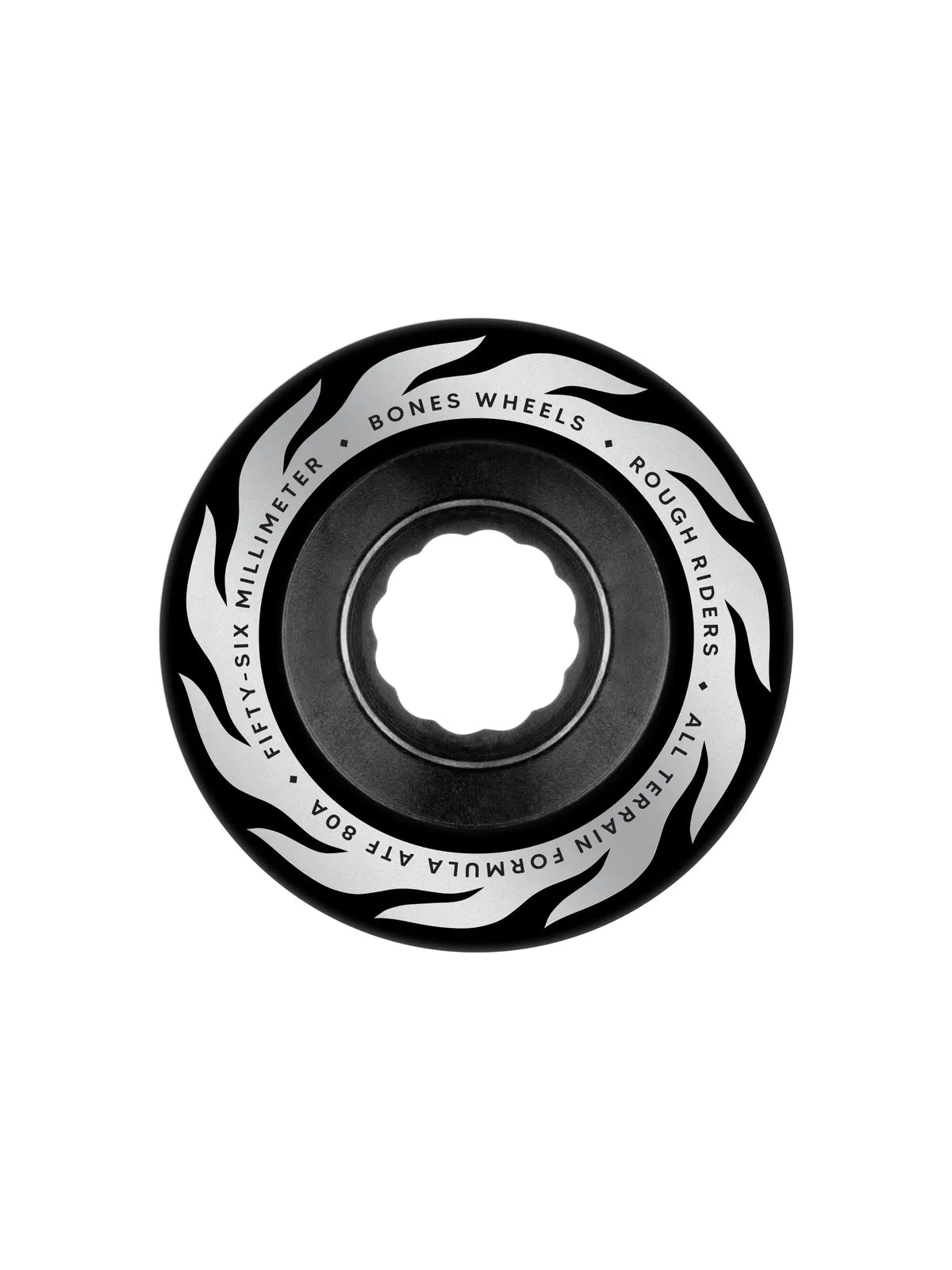 Roues de skate   Bones Wheels (Jeu De 4) Atf 56Mm Rough Riders Flame 80A Blk, vue face avant