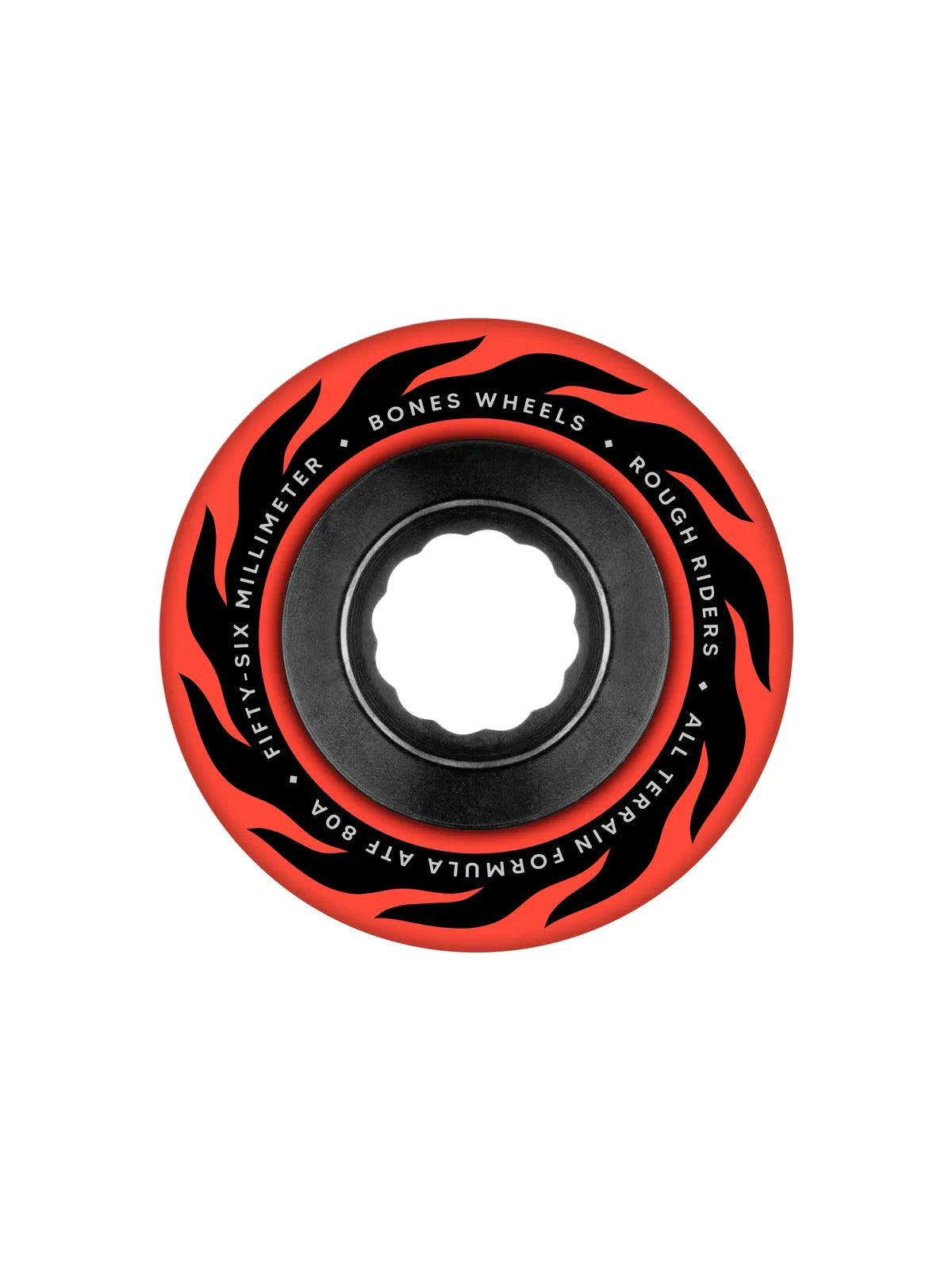 Roues de skate   Bones Wheels (Jeu De 4) Atf 56Mm Rough Riders Flame 80A Red, vue face avant