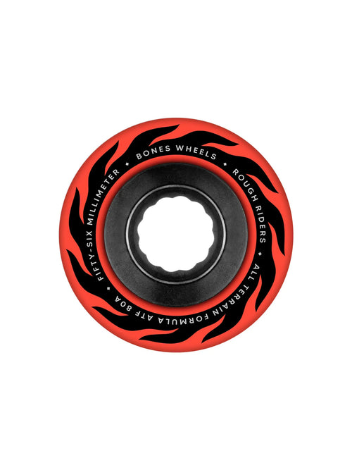 Roues de skate   Bones Wheels (Jeu De 4) Atf 56Mm Rough Riders Flame 80A Red, vue face avant