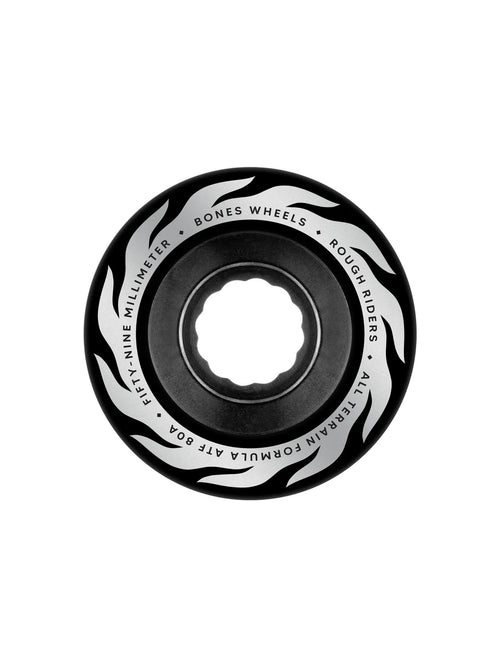 Roues de skate   Bones Wheels (Jeu De 4) Atf 59Mm Rough Riders Flame 80A Blk, vue face avant