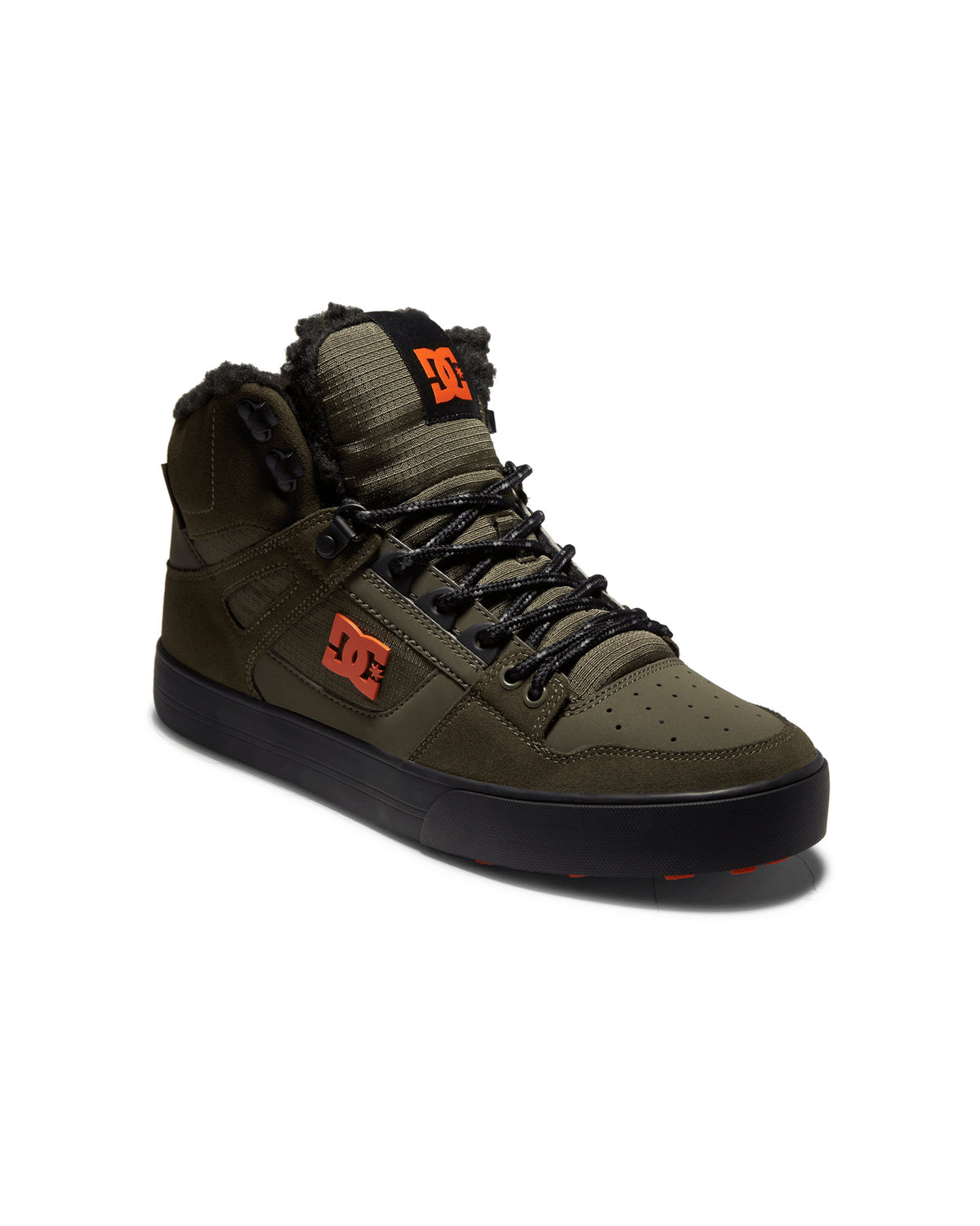 Chaussures de skateboard Dc shoes Pure Ht Wc Wnt (Doo) Dusty Olive/Orange, vue de ¾ face