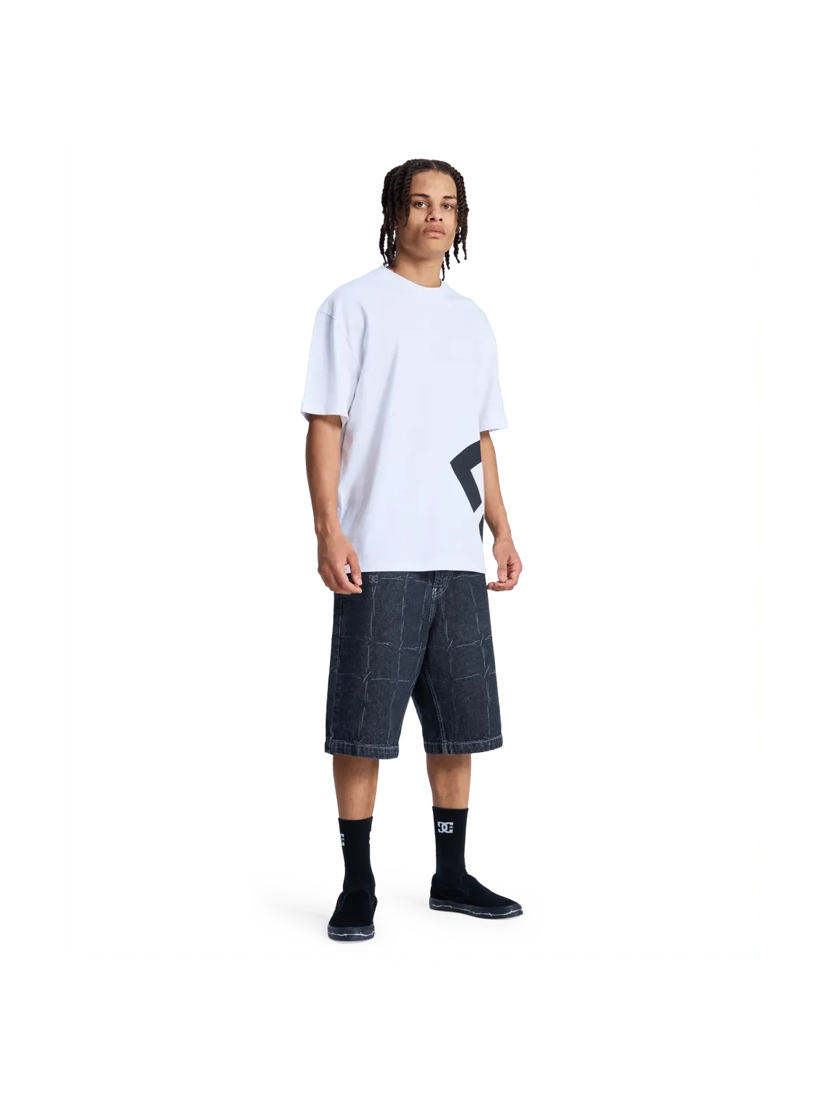 Shorts Dc shoes Baggy Denim Jort Wired 32 Black, vue portée en pied de face