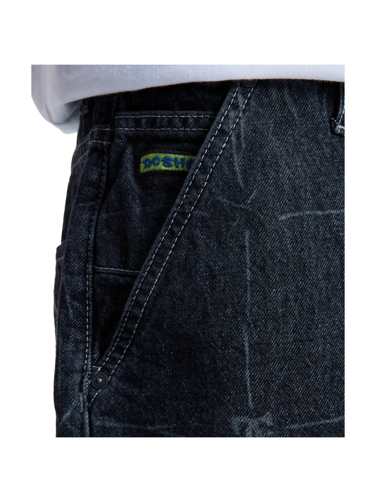 Shorts Dc shoes Baggy Denim Jort Wired 32 Black, vue détail poche avant du short