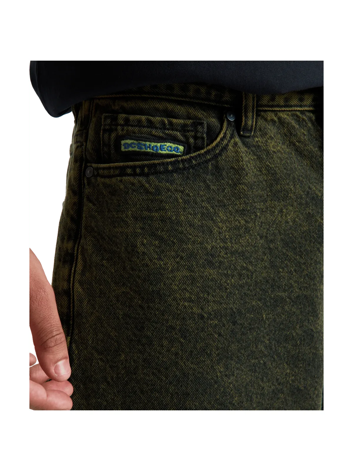 Shorts Dc shoes Baggy Denim Short Golden Olive, vue détail poche avant du short