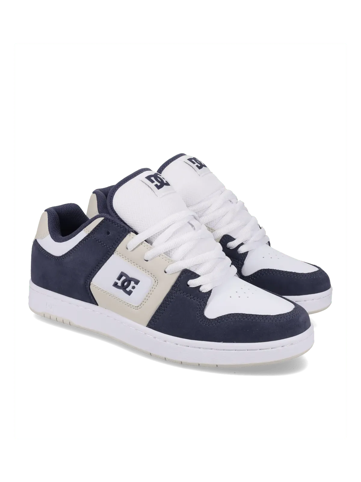 Chaussures de skateboard Dc shoes Manteca 4 S Navy/Off White/White, vue de ¾ de la paire