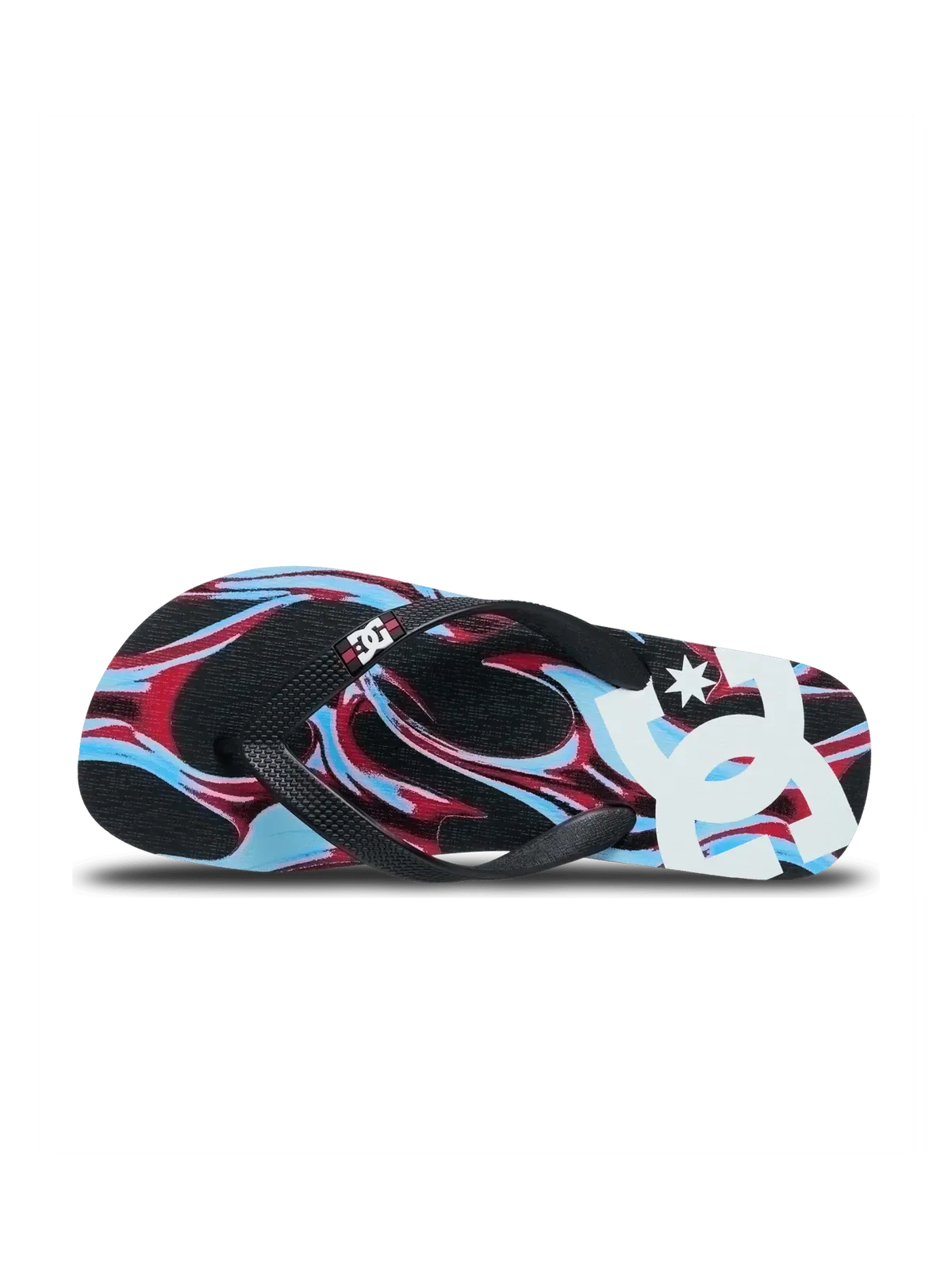 Tongs Dc shoes Spray Graffik Blue/Red/White, vue du dessus a plat