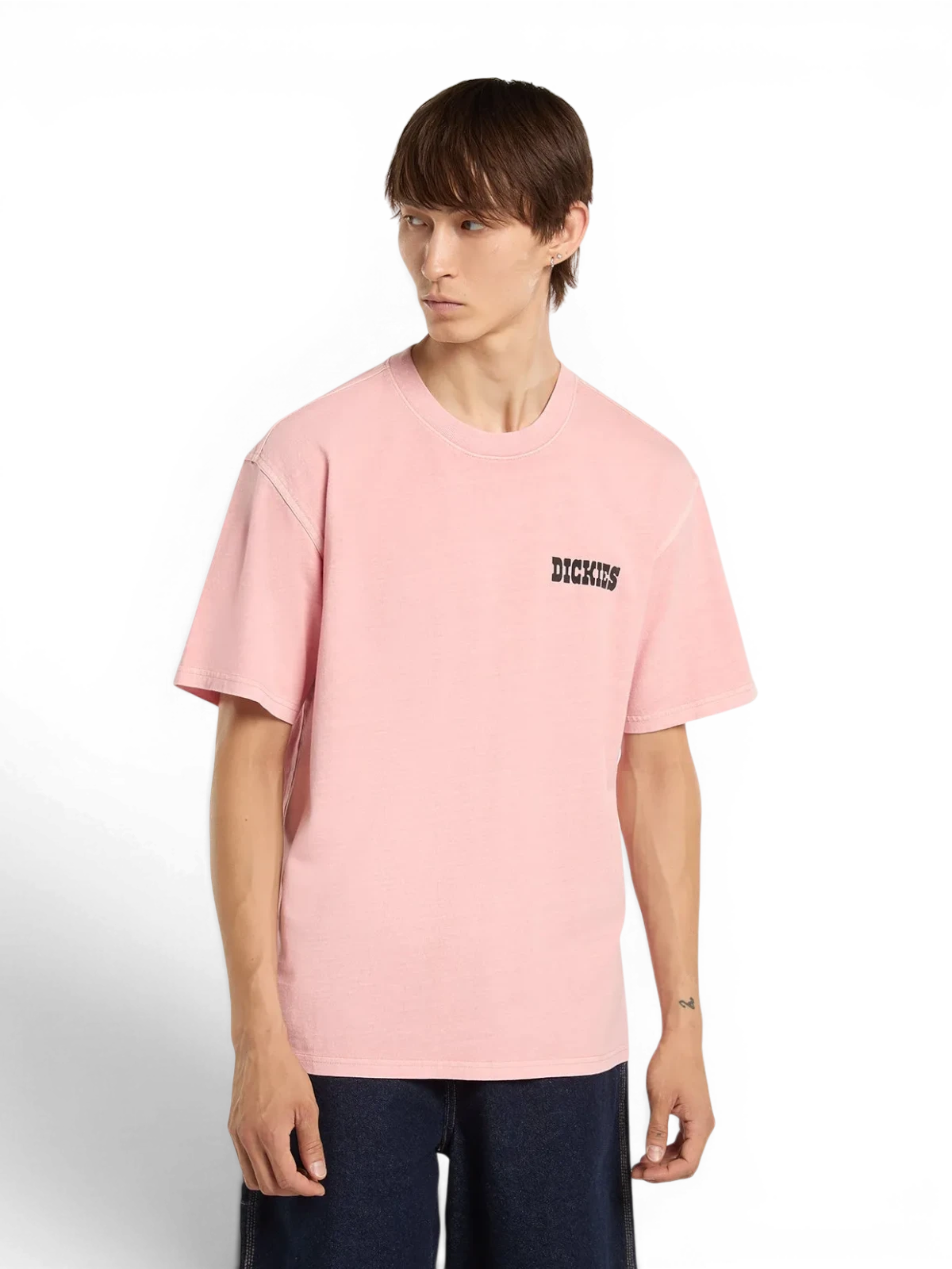 Teeshirts Dickies Buchtell Ss Tee Bridal Rose, vue face avant portée