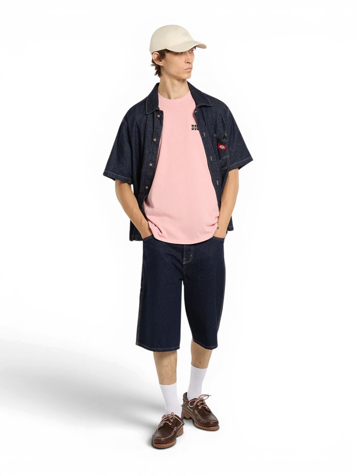 Teeshirts Dickies Buchtell Ss Tee Bridal Rose, vue portée en pied de face