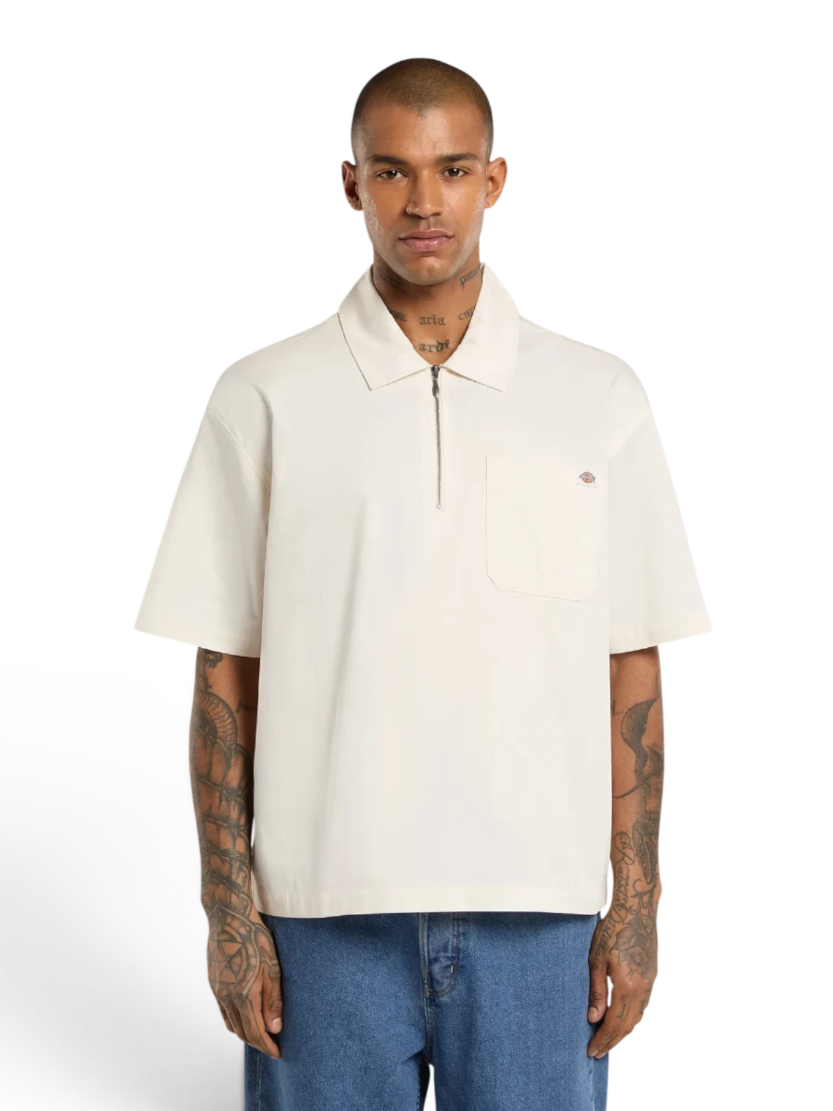 Chemises Dickies Cadiz Qz Shirt Ss Egret, vue portée de face