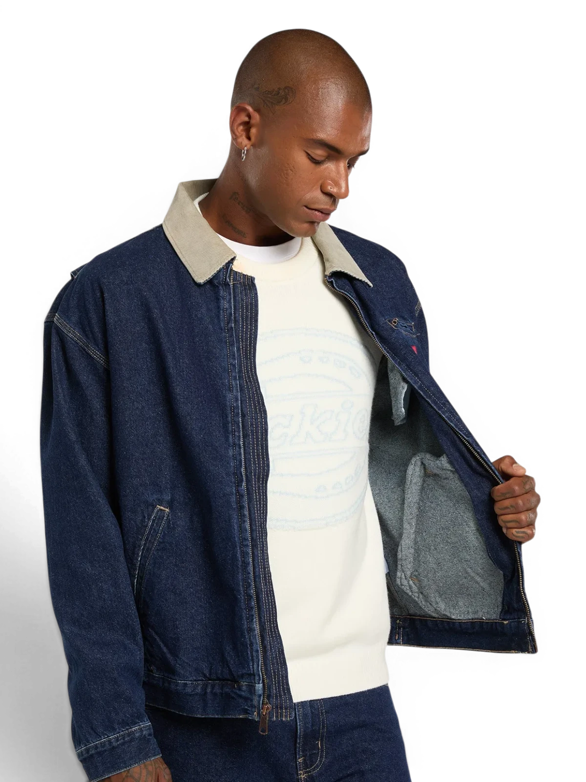 Vestes Dickies Denim Painter Jacket Dark Indigo, vue portée détail veste