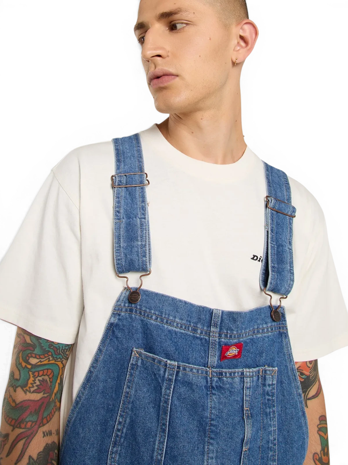 Salopette Dickies Loose Denim Bib Classic Blue, Vue détail portée face avant