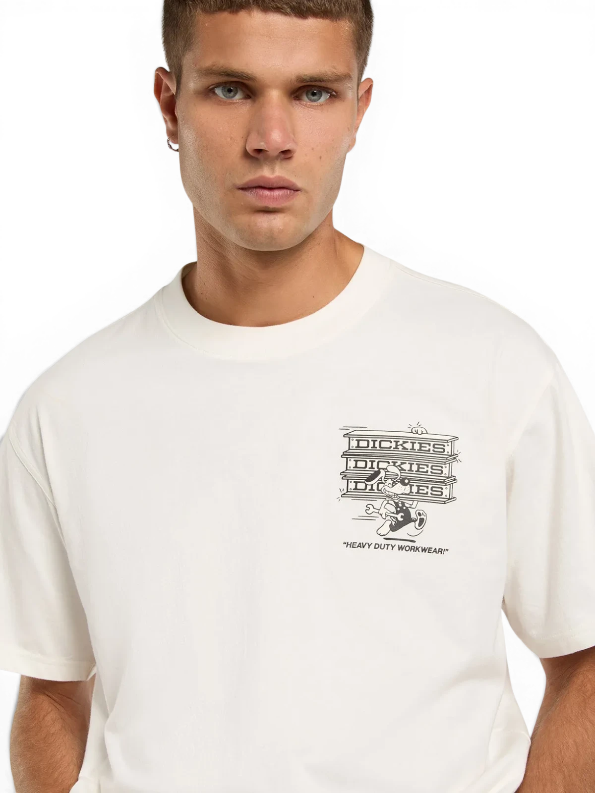 Teeshirts Dickies Lynndyl Ss Tee Egret, vue portée face detail
