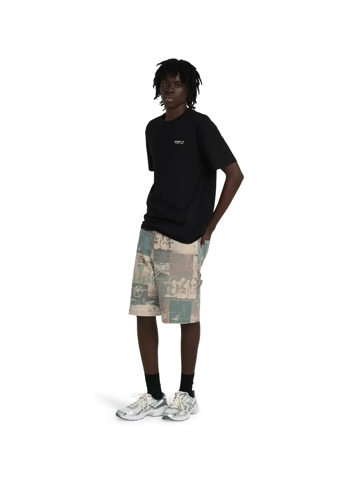 Shorts Element Big Carpenter Denim Wk Scenes Washed, vue portée en pied de face