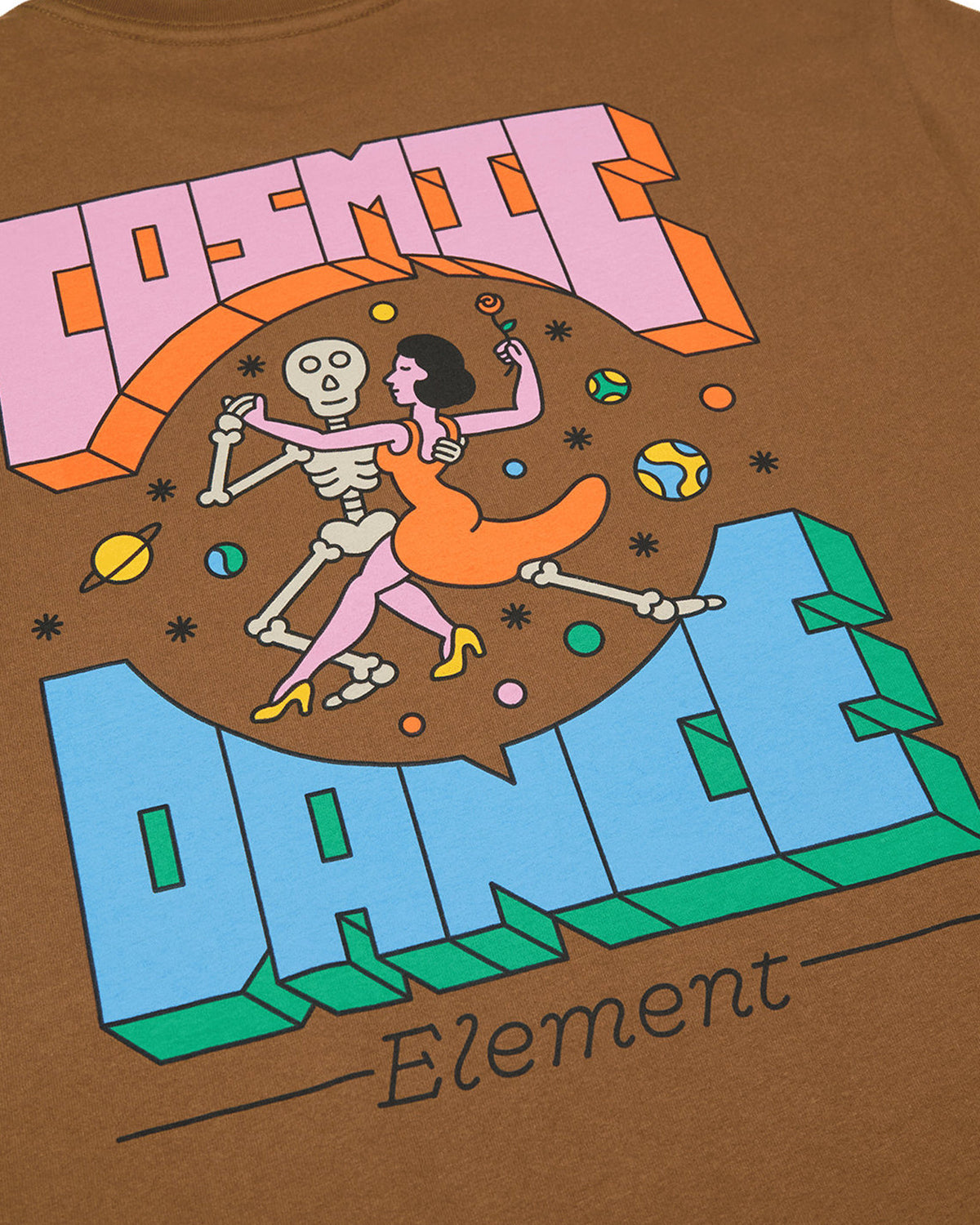 Teeshirts Element Cosmic Dance Ss (Cqk0) Sepia, gros plan sur un imprimé graphique rétro au dos