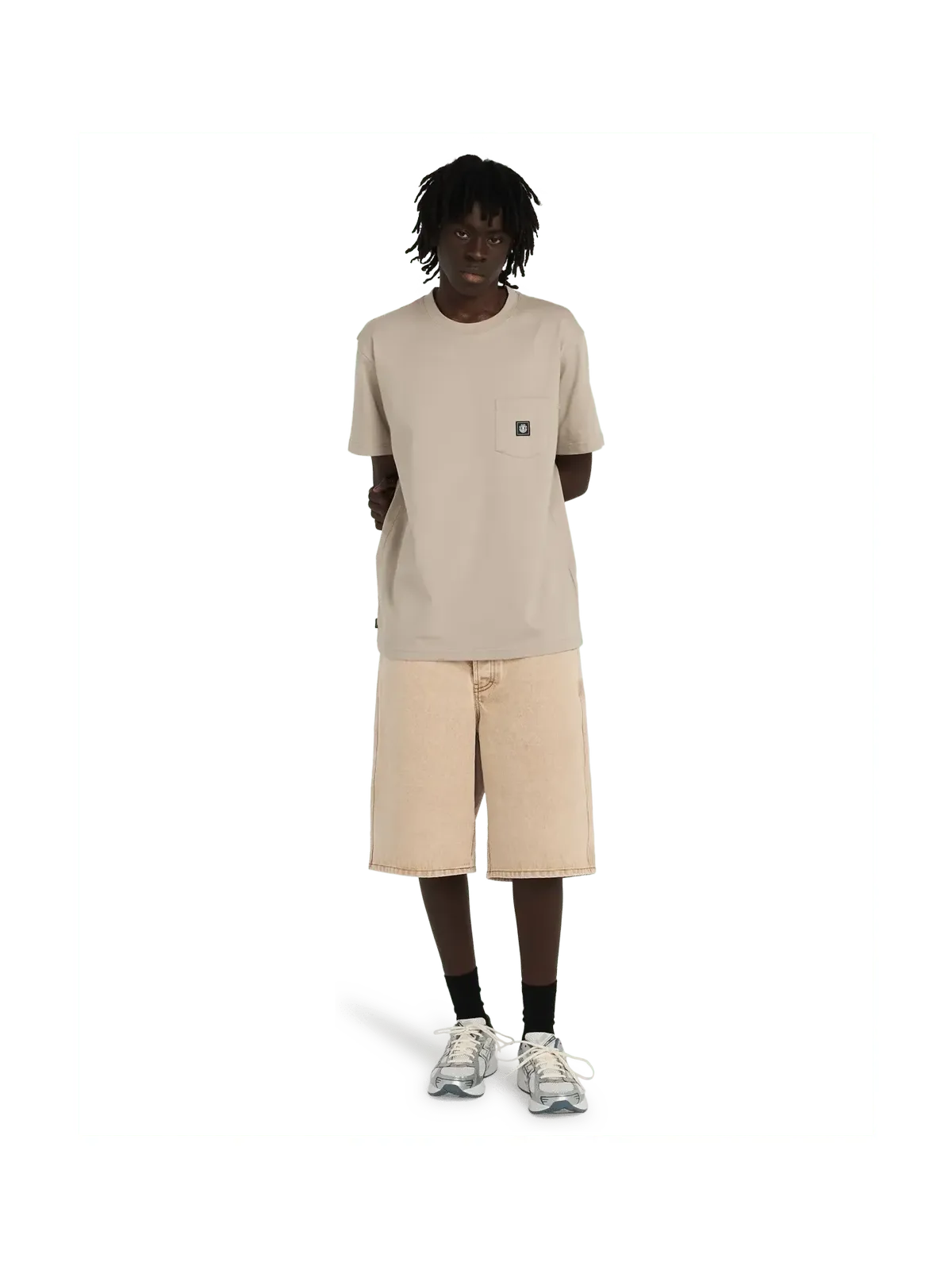 Shorts Element Eaxe Big 5 Denim Wk Beige Tint Wash, vue de face portée en pied