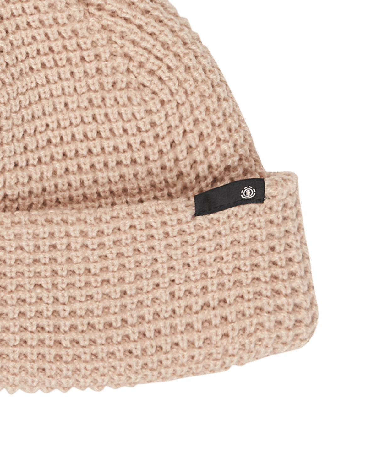 Bonnets Element Low Docker Waff (Tze0) Humus, gros plan sur la maille gaufrette et l'étiquette noire tissée du logo Element