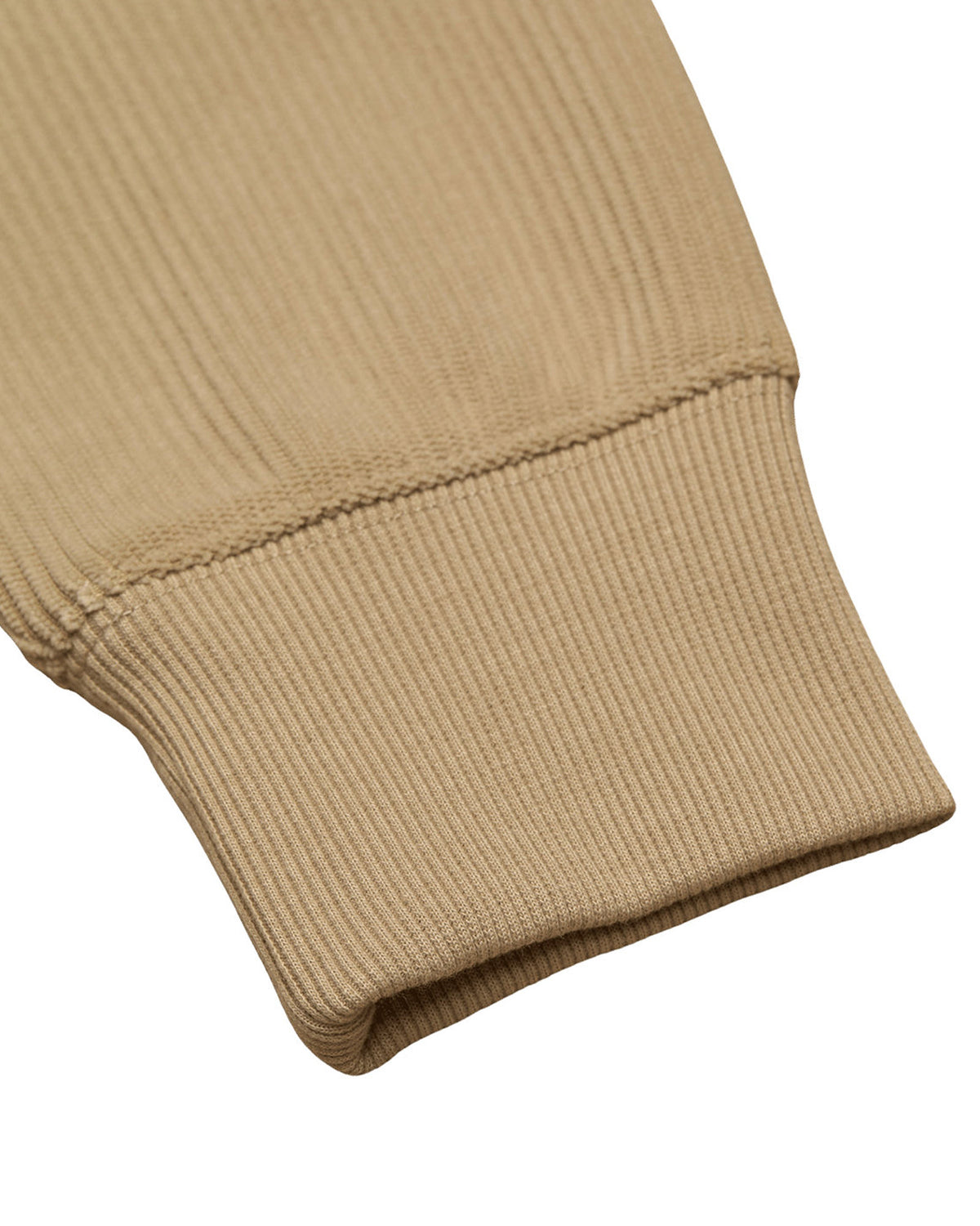 Sweatshirts Element Lowcase Corduro (Tze0) Humus, gros plan sur la finition du poignet côtelé d'un vêtement beige en velours côtelé.