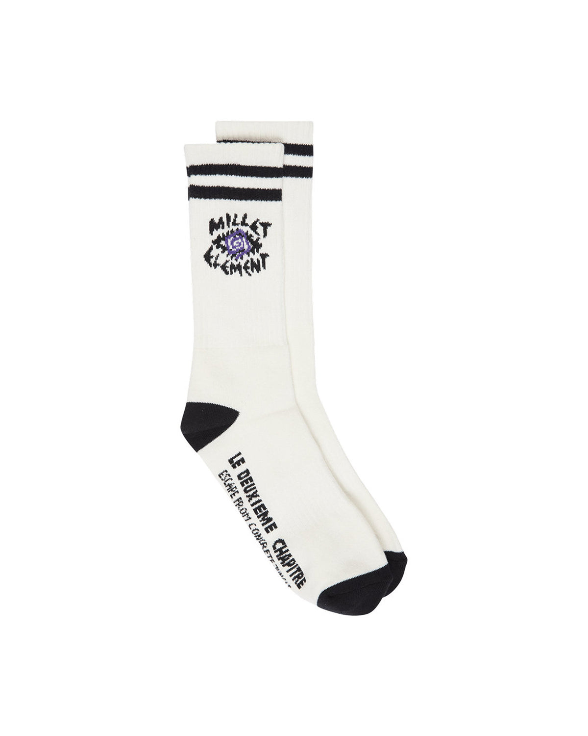 Chaussettes Element Mxe Socks 3Pack (Nms0) Multicolor, vue des rayures noires, pointe et talon noirs, logo œil sur la cheville et inscriptions imprimées sous le pied.