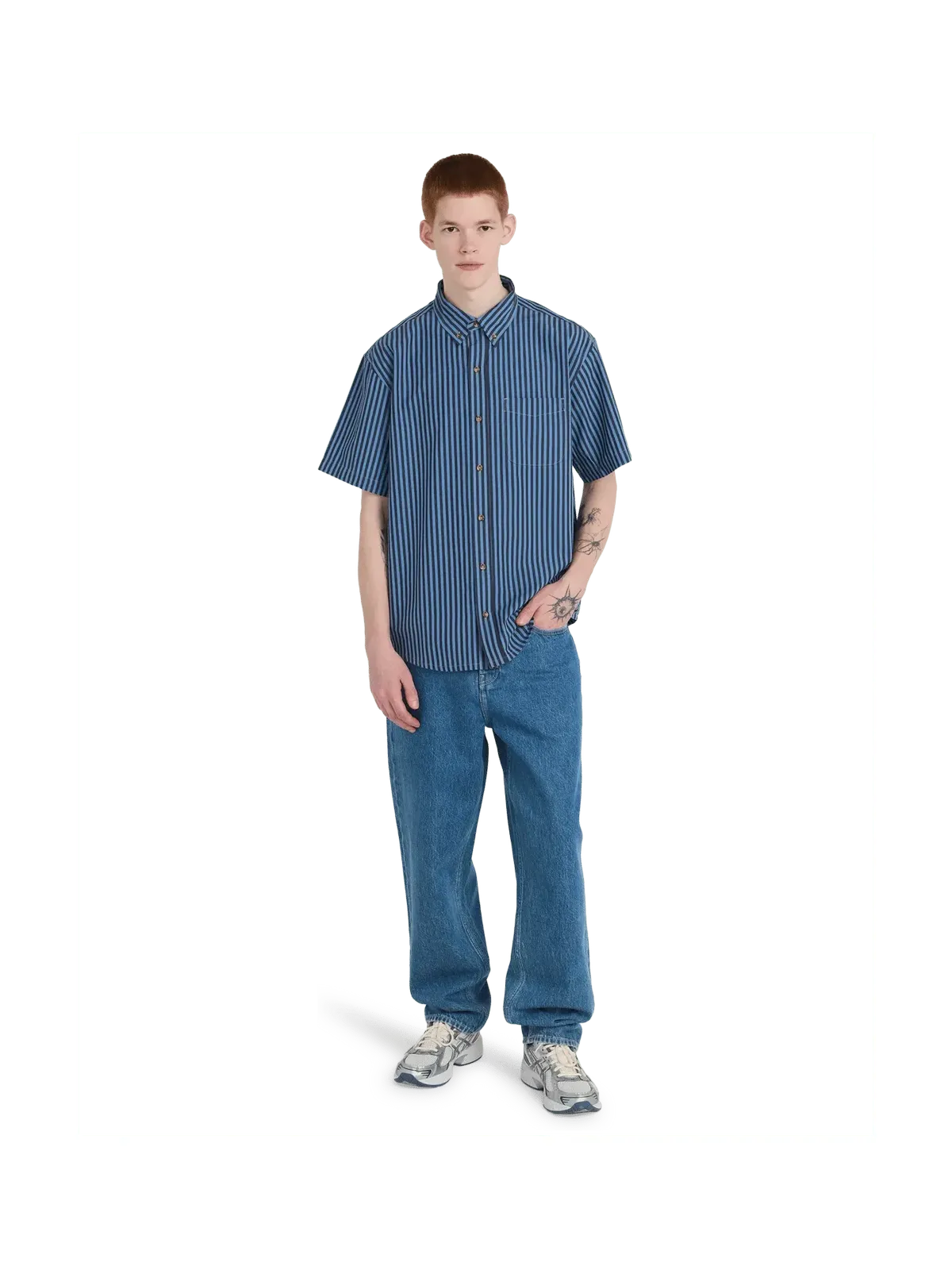 Chemises Element Regular Button Down Ss Riviera/Offblack, vue de face portée en pied