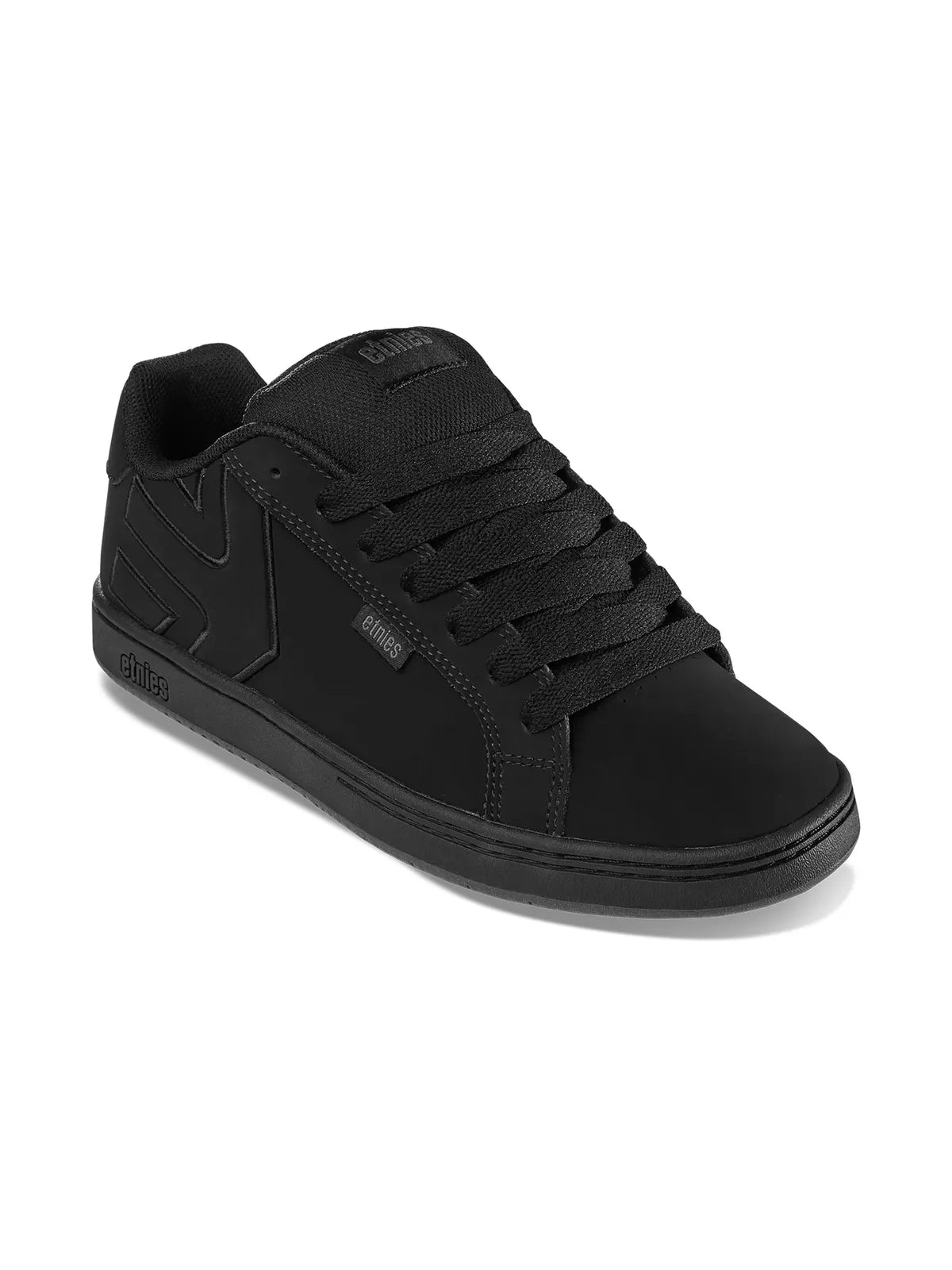 Chaussures de skateboard Etnies Fader Black Raw, vue de 3/4