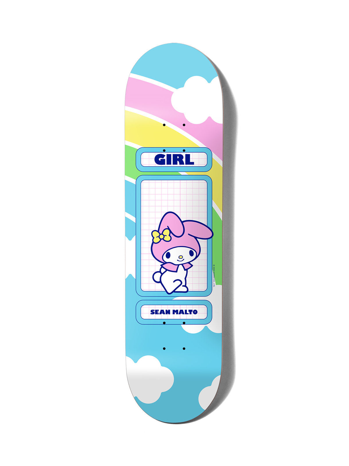Planches de skate Girl Deck Hello Kitty Rainbow Malto 8.25 X 31.875, vue de dessous