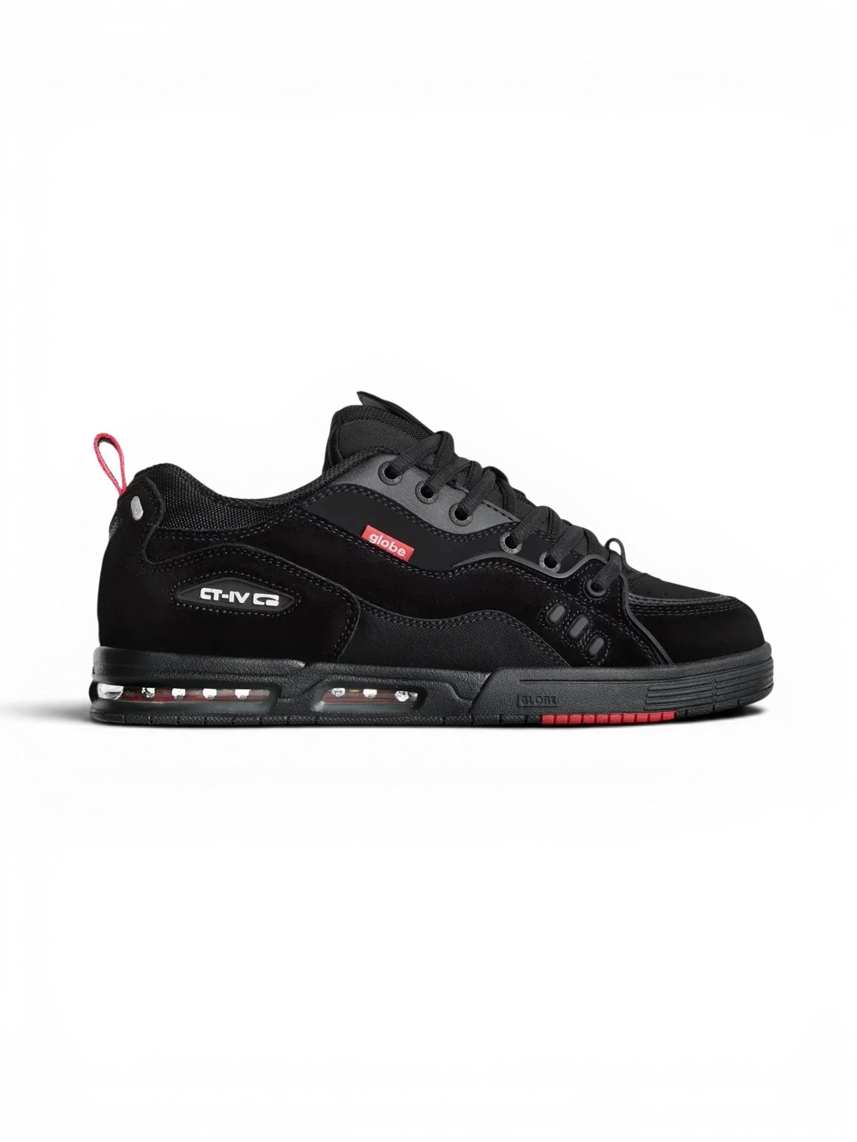 Chaussures de skateboard Globe Ct-4 Black Suede, vue de coté