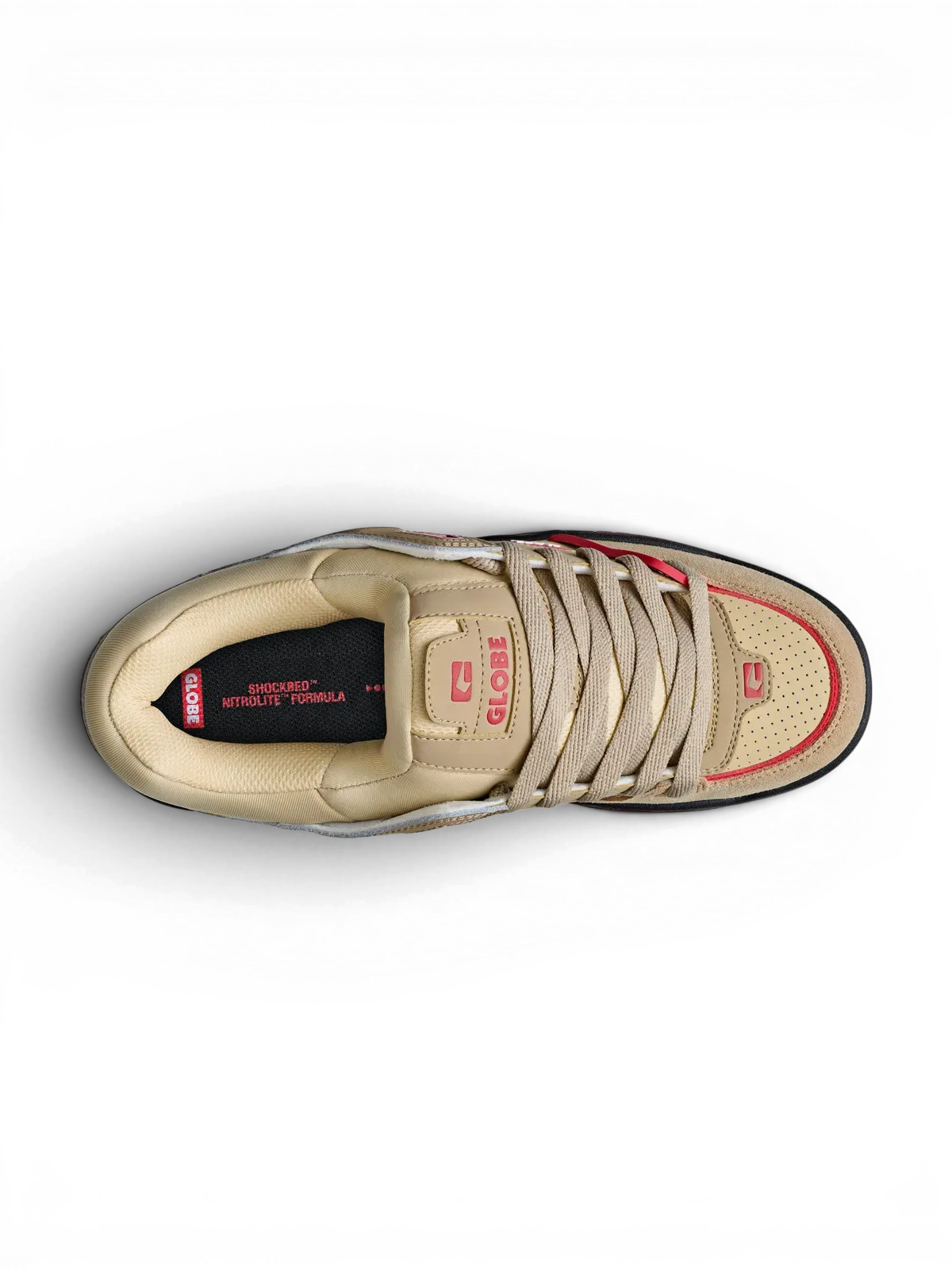 Chaussures de skateboard Globe Fusion Khaki/Red, vue de dessus