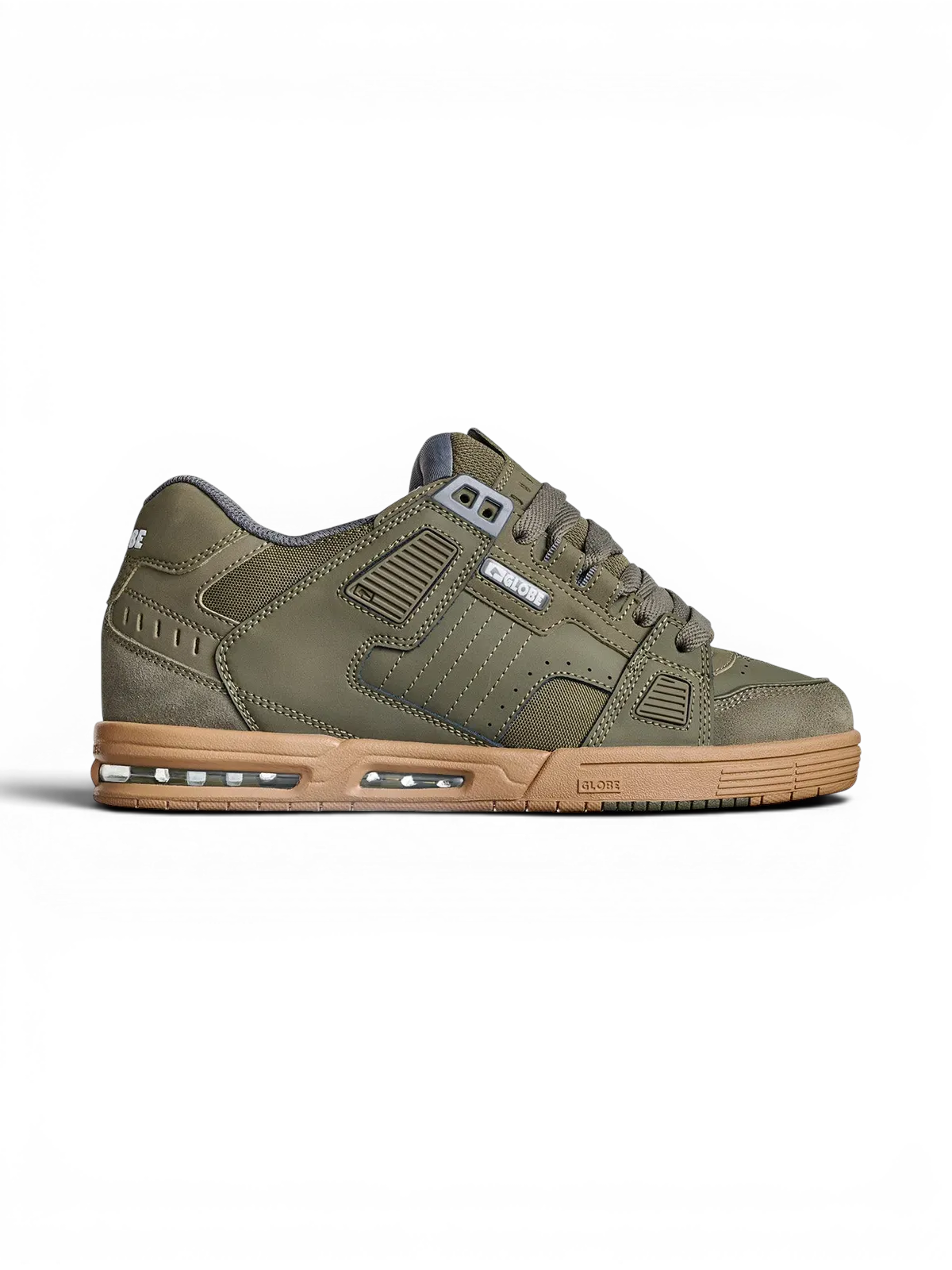 Chaussures de skateboard Globe Sabre Moss/Gum, vue de coté