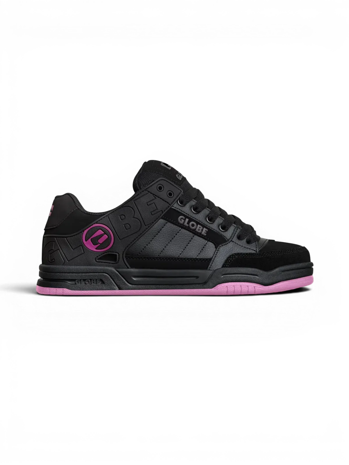 Chaussures de skateboard Globe Tilt Black/Black/Pink, vue de coté