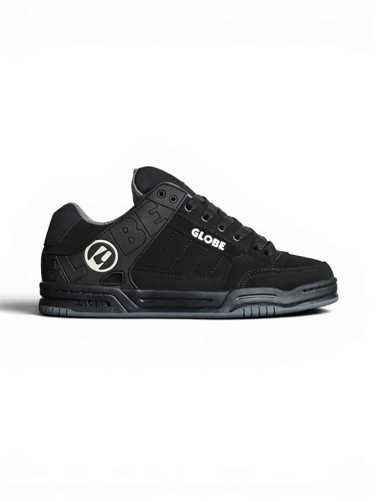 Chaussures de skateboard Globe Tilt Black/Black Tpr, vue de coté