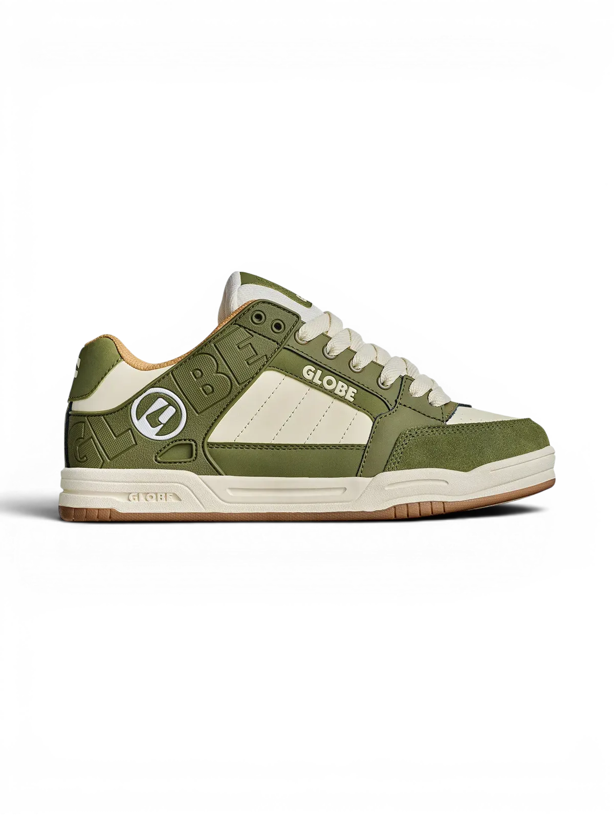 Chaussures de skateboard Globe Tilt Green/Antique, vue de coté